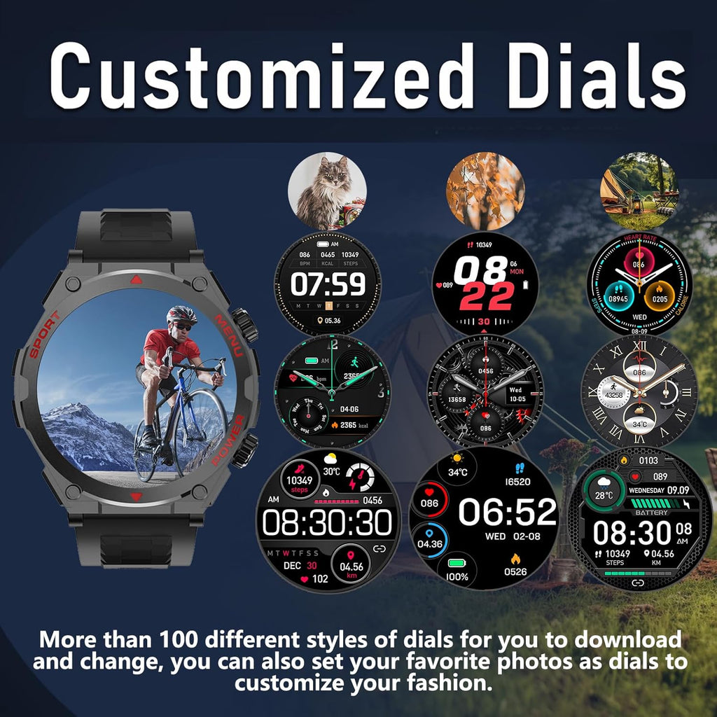 Military Smart Watch for Men (Answer/Make Call), 1.52" HD Smartwatch for Android Phones/iPhone, 100+ Sport Mode Fitness Tracker with Heart Rate, SpO2, Stress and Sleep Monitor, IP68 Waterproof