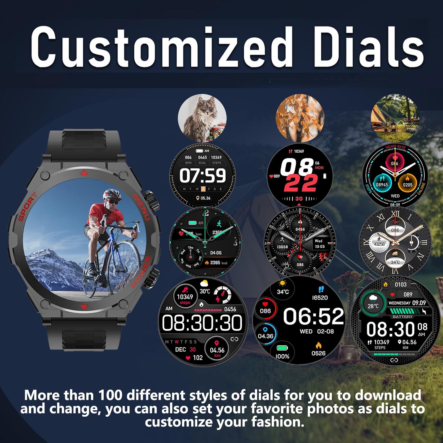 Military Smart Watch for Men (Answer/Make Call), 1.52" HD Smartwatch for Android Phones/iPhone, 100+ Sport Mode Fitness Tracker with Heart Rate, SpO2, Stress and Sleep Monitor, IP68 Waterproof