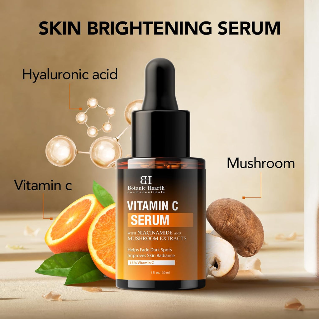Botanic Hearth 15% Vitamin C Face Serum with Niacinamide, Hyaluronic Acid, Allantoin, Cica, Ferulic Acid & Vitamin E | Targets Dark Spots, Sun Damage, Wrinkles to Brighten & Even Tone Skin| 1fl oz