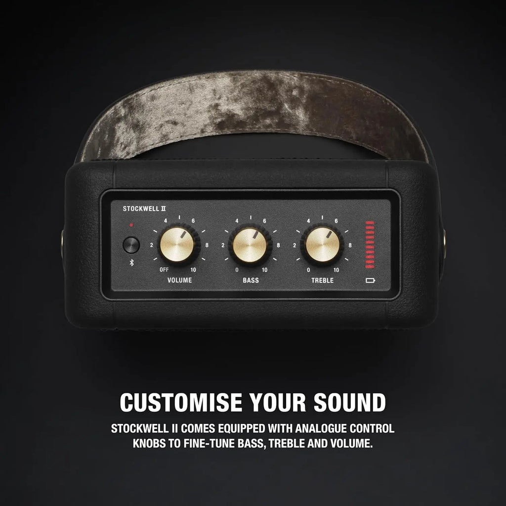 Marshall STOCKWELL II Portable Bluetooth Speaker with 20+ Hours of Playtime — Black & Brass (2 Year Warranty)