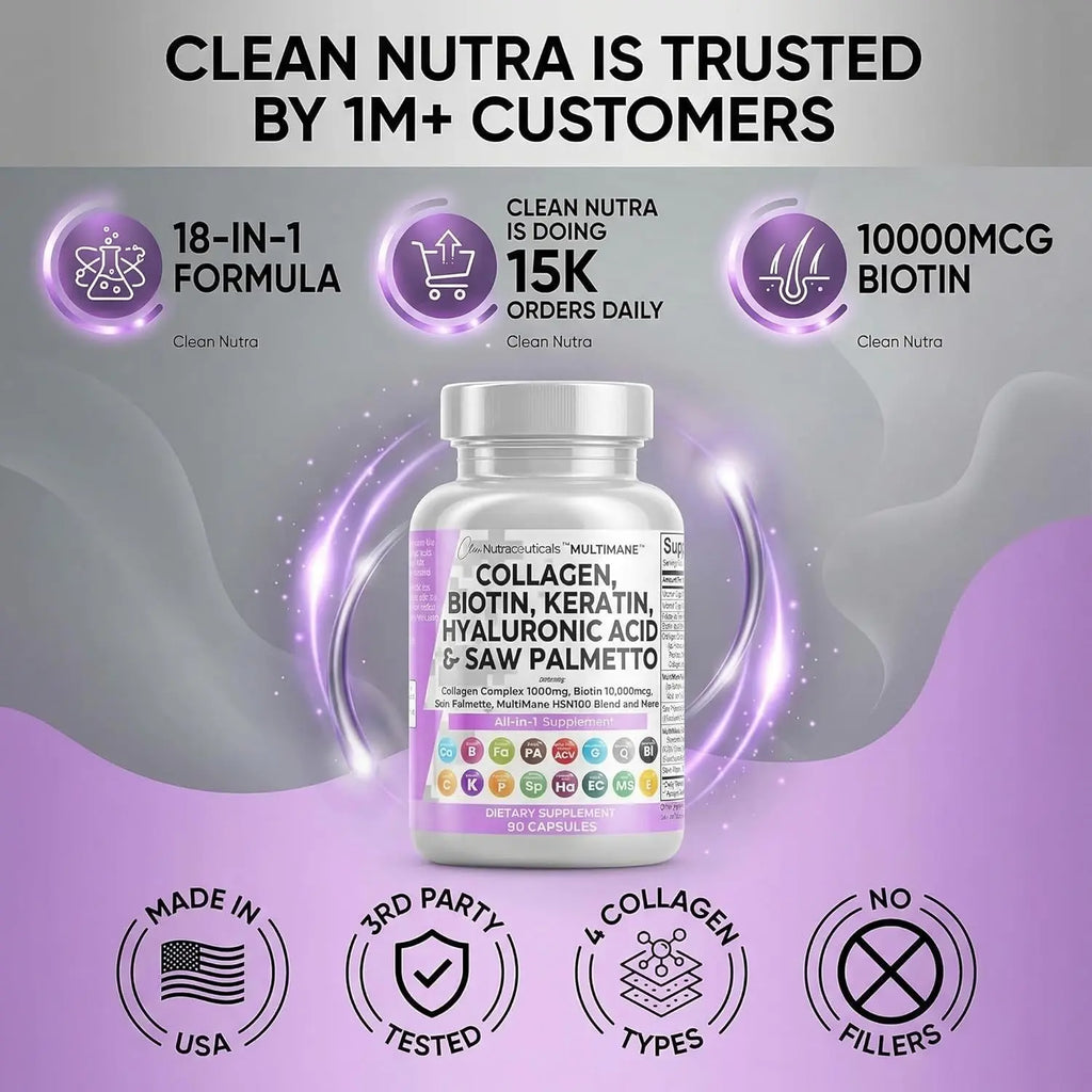 Clean Nutraceuticals trusted by 1 million customers promotional graphic with trust badges