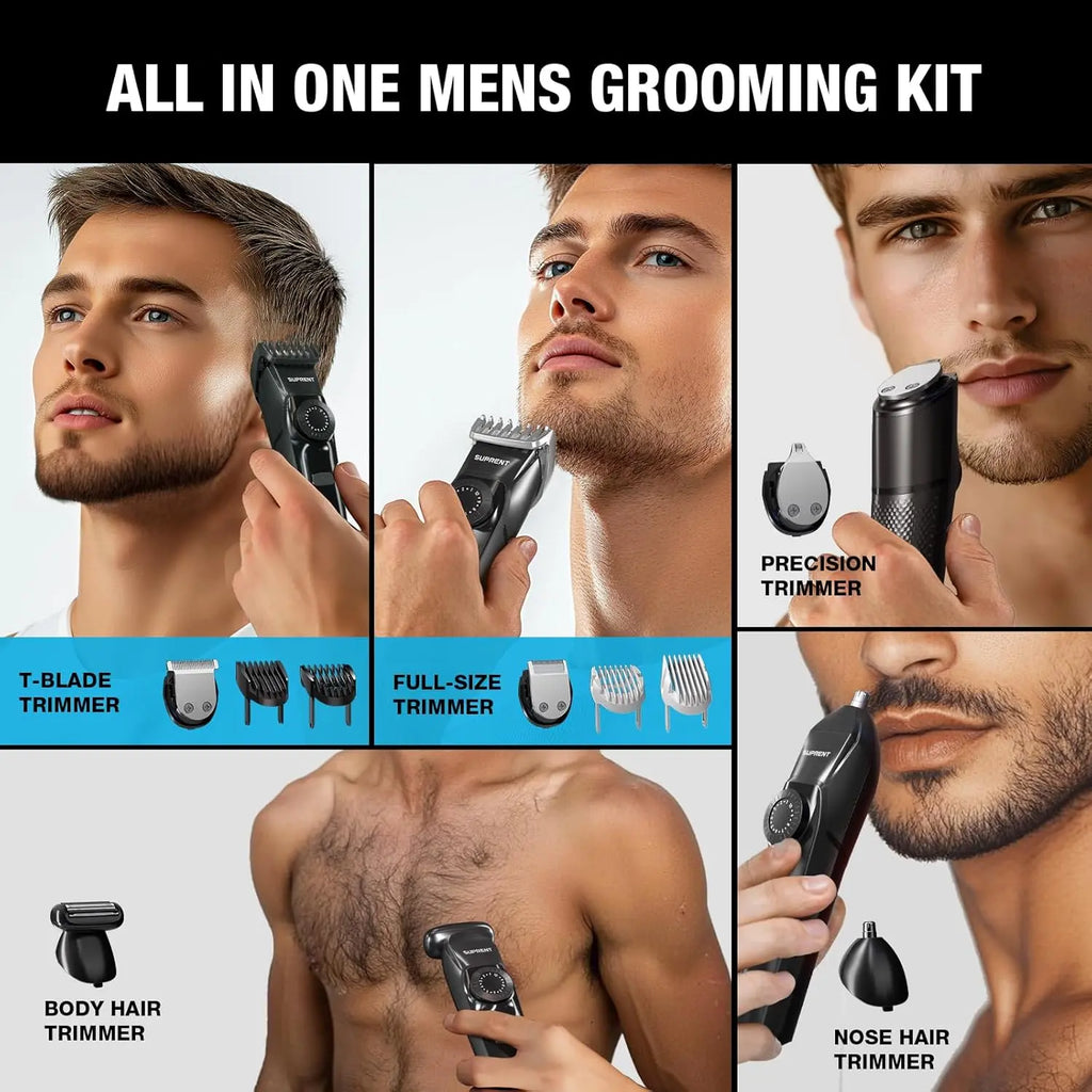 SUPRENT Beard Trimmer for Men - Waterproof Cordless Mens Grooming Kits for Beard, Face, Nose & Body, Adjustable Hair Trimmer with 40 Length Set, 3.5H Running Time