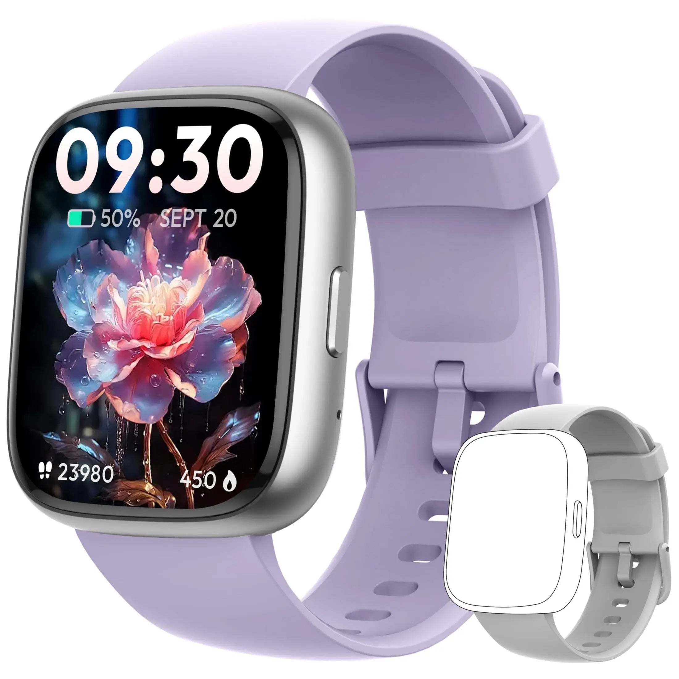 LODIMEKE Smart Watch, Alexa Smartwatch Women Men [2 Bands, 44mm case] Make/Answer Call, HR SpO2 Sleep Stress Monitor Fitness Tracker, IP68 Waterproof Step Counter Watch for Android & iOS Phone