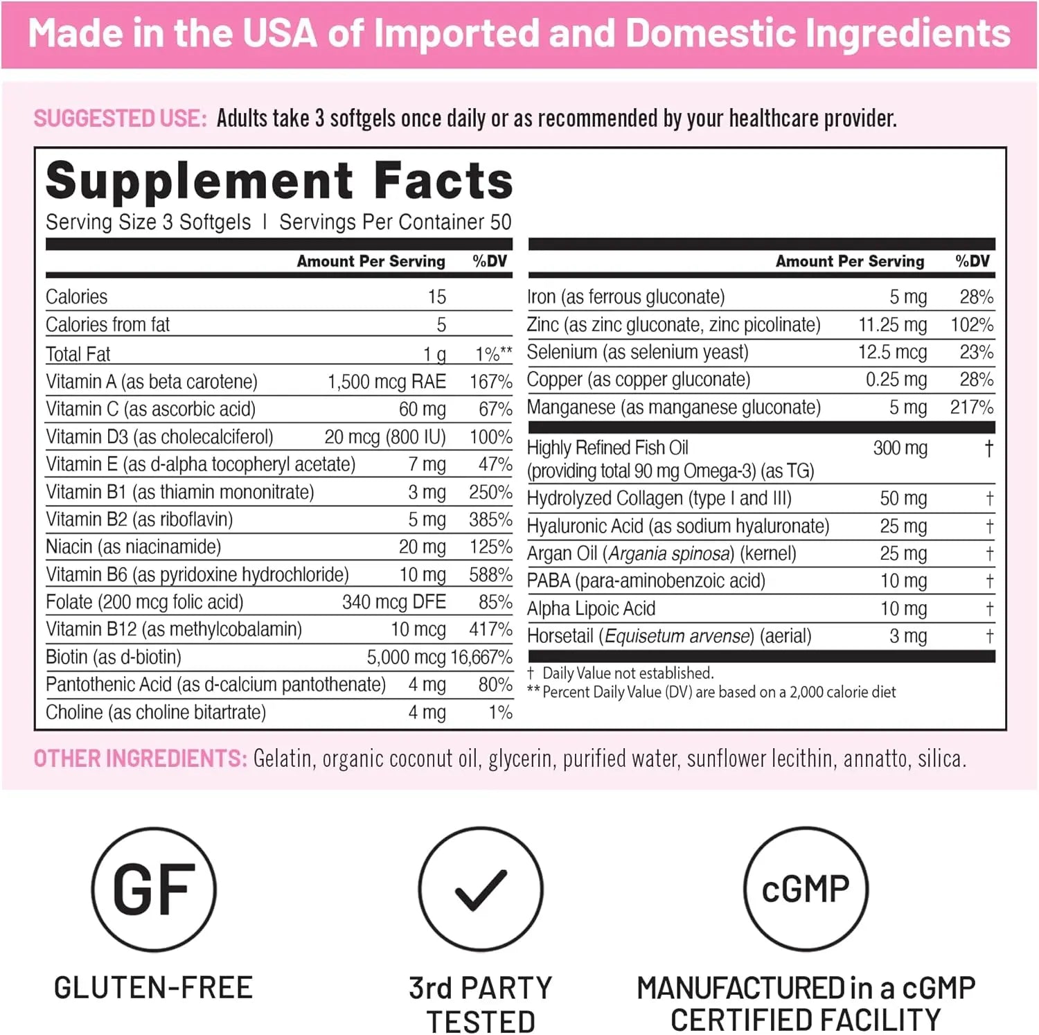 NatureWise Hair Skin and Nails Vitamin, Biotin 5000mcg w/Hyaluronic Acid, Collagen for Women with C, B Complex, D3, A, E, Iron - Non-GMO, Gluten Free - 150 Softgels[50-Day Supply]