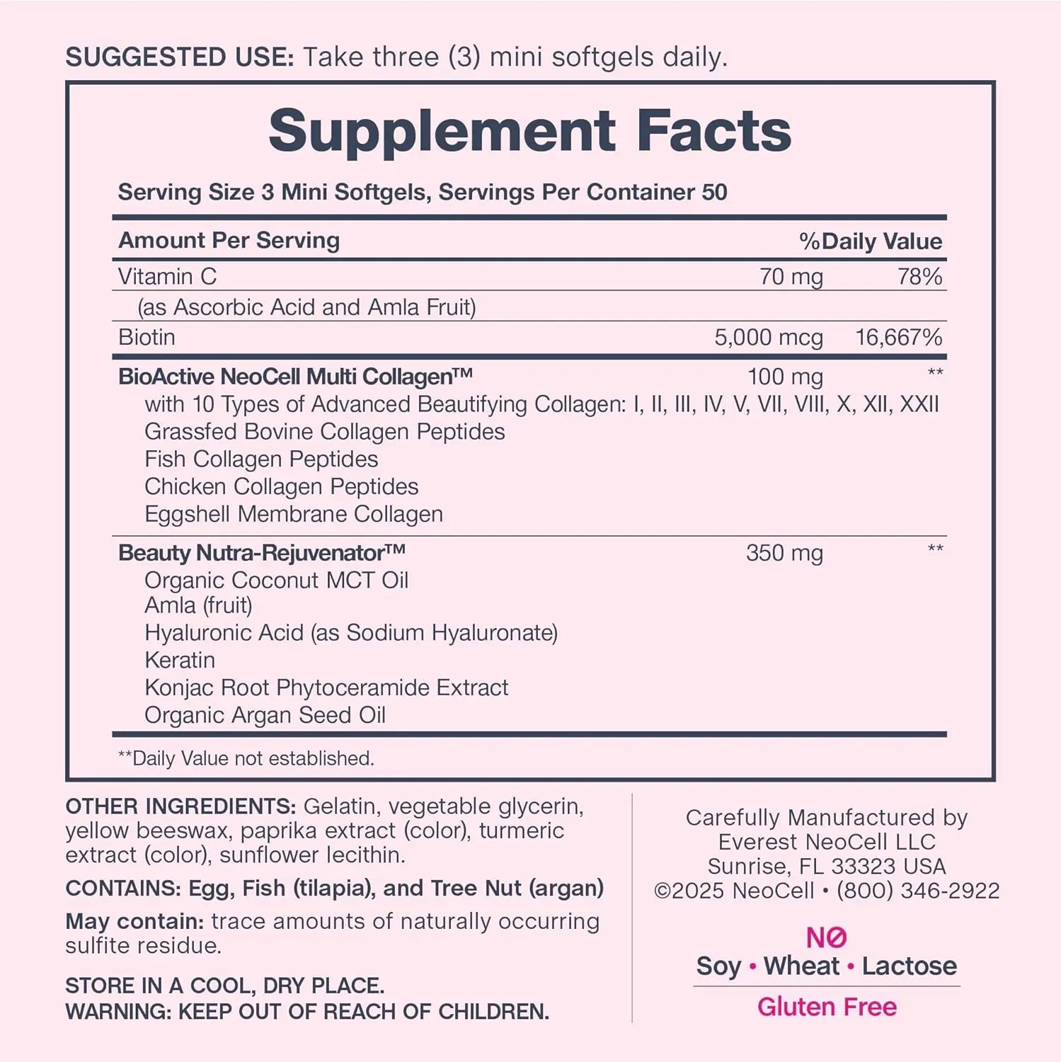 NeoCell Hair Skin and Nails Vitamins with Collagen | 150 Softgels | Advanced Bio-Peptides with Keratin & Hyaluronic Acid | Beauty Complex Supplement