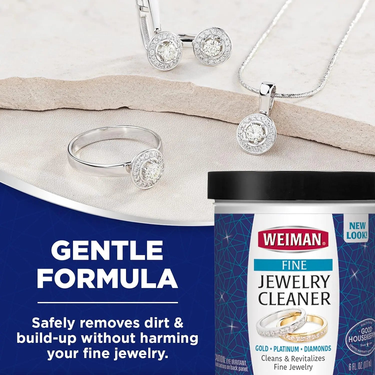 Weiman Jewelry Cleaner Liquid – Restores Shine and Brilliance to Gold, Diamond, Platinum Jewelry and Precious Stones – 7 Ounce