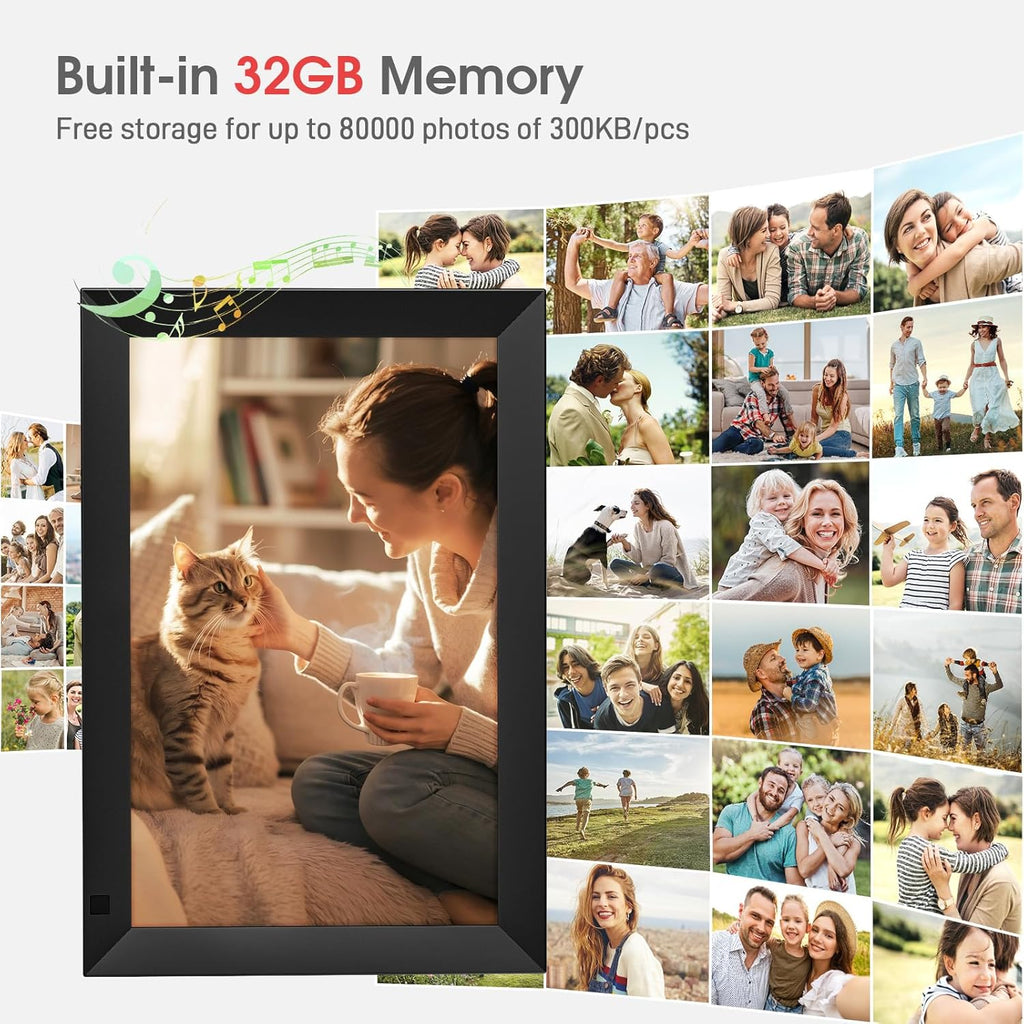 GGUA 10.1 Inch Digital Photo Frame Wifi Built in 32GB Memory, 1280x800 IPS LCD Touchscreen, Auto-Rotate and Audio, Quick and Easy Share Photos or Videos via the Frameo App, the Best Choice for Gifting