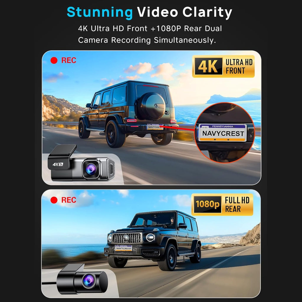 Navycrest 5G WiFi Dash Cam Front and Rear with 64GB Card, Dash Camera for Cars 2.5K/1440p Front and 1080P Rear, Dashcams for Cars Loop Recording, Gravity Sensor, 24Hours Parking Mode, Silver