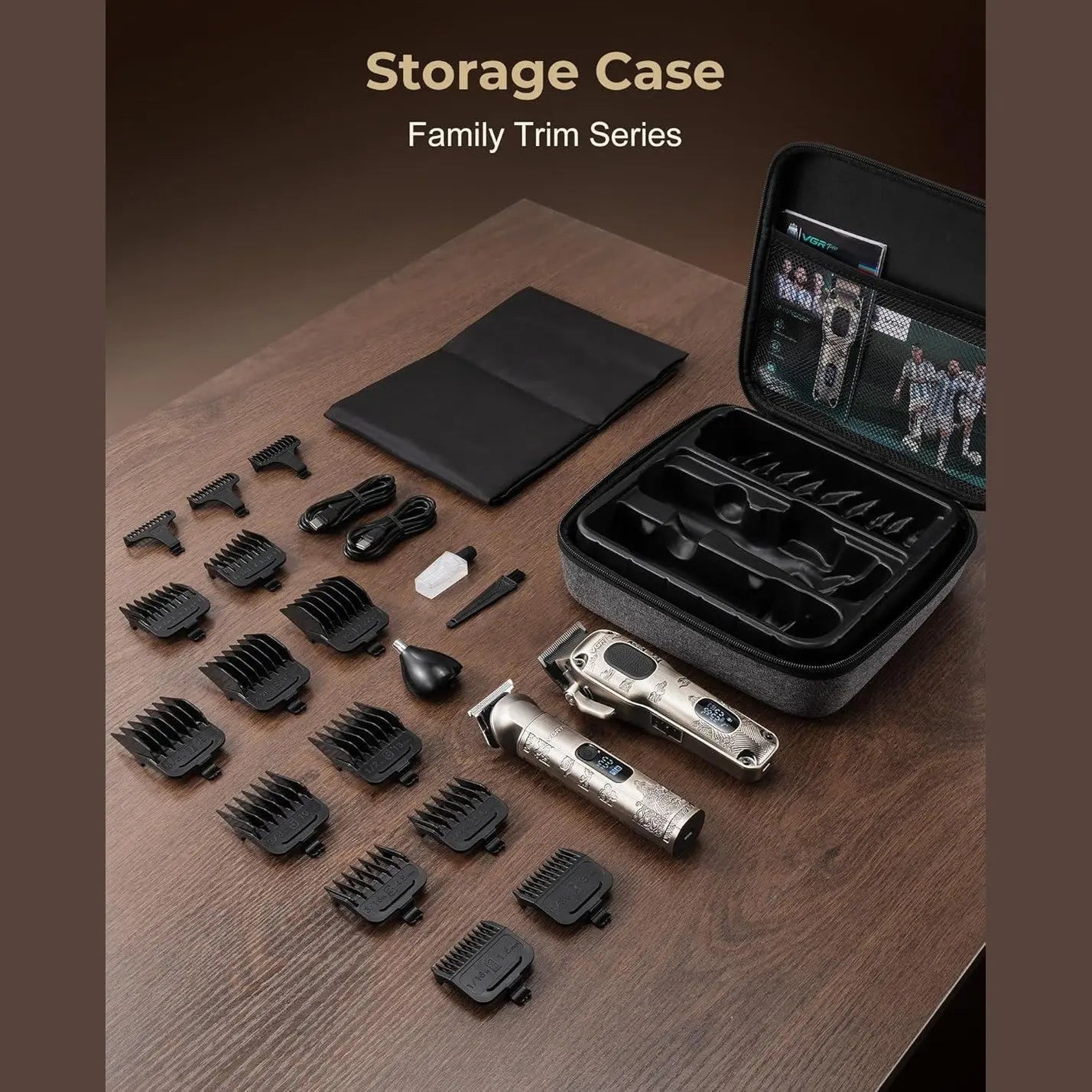 VGRPRO open storage case holding silver clippers and grooming accessories