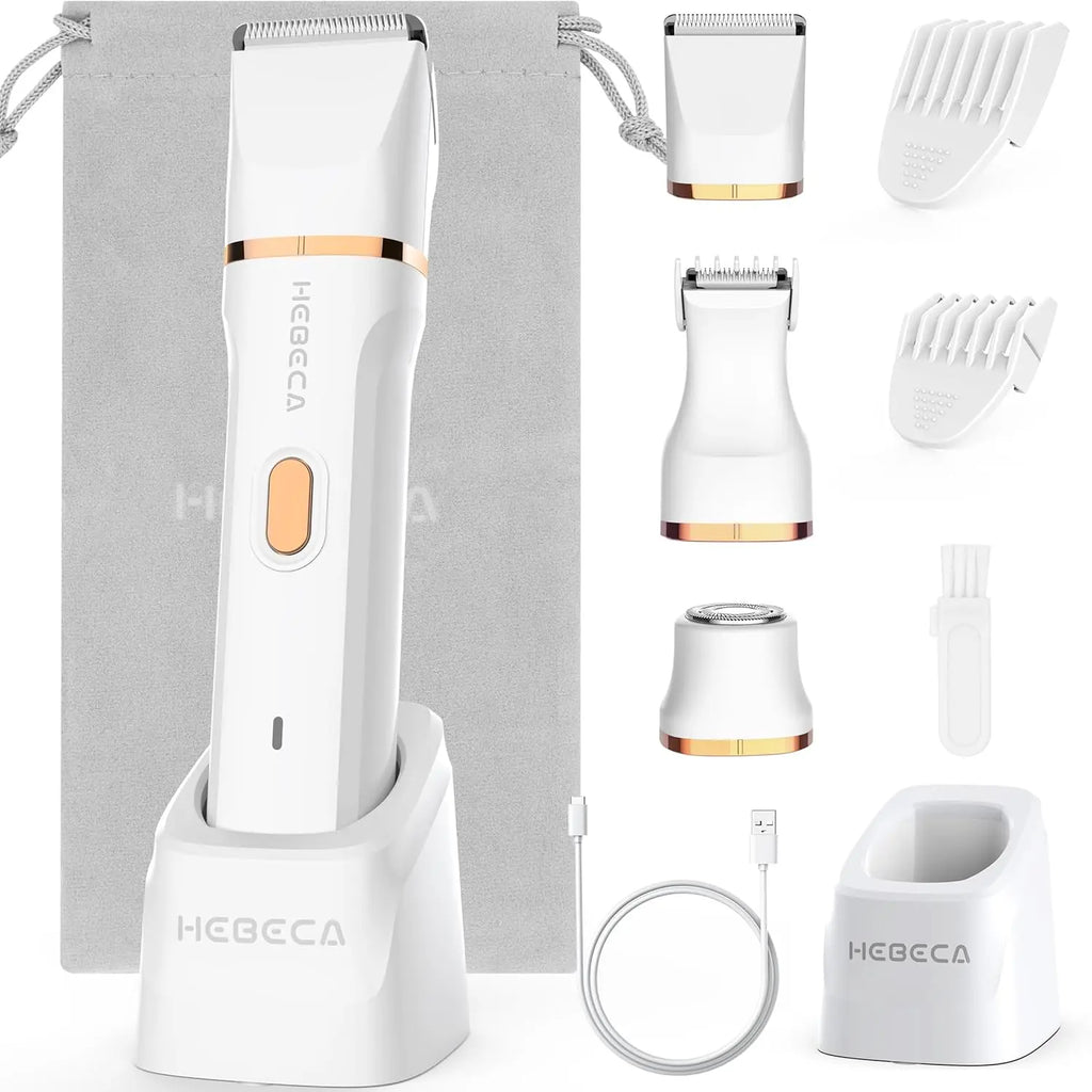 HEBECA Bikini Trimmer for Women, 3in1 Electric Razor for Women with Facial Trimmers & Intimate Shaver for Sensitive Skin, Waterproof Wet & Dry Use Rechargeable Pubic Hair Trimmer Removal
