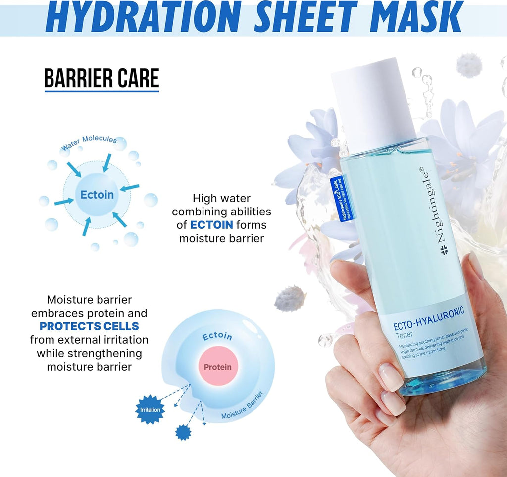 Nightingale ECTO Hyaluronic Hydrating Toner 200ml - Korean Skin Care Moisturizing & Brightening Treatment with Alantoin & CECA - Hypoallergenic, Cruelty Free, Natural Ingredients for Sensitive Skin