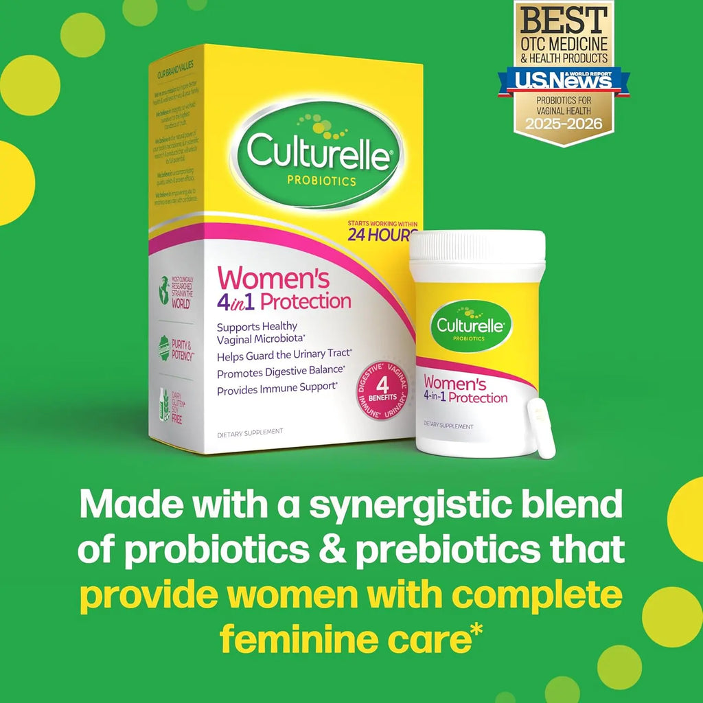 Culturelle Probiotics for Women with Prebiotics - 4-in-1 for Vaginal, Digestive, Urinary & Immune Health - pH Balance, Bloating & Gas Relief - Daily Vegetarian Capsules, Non-GMO - 30 Count