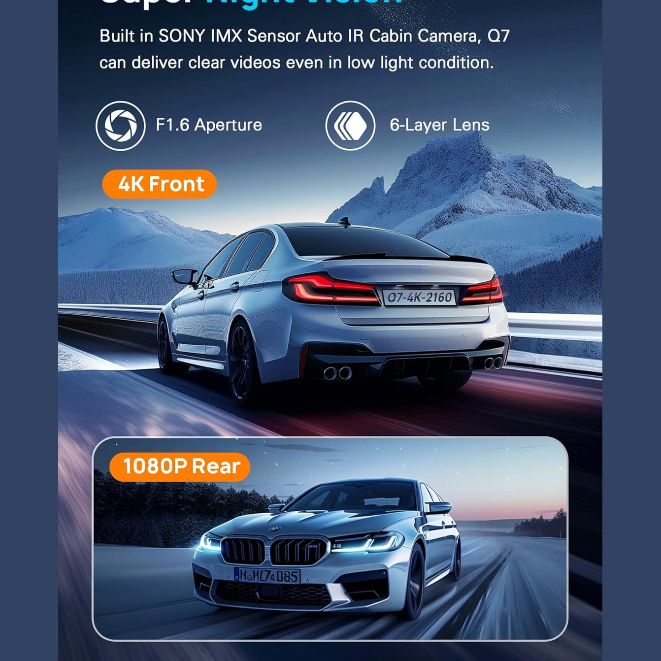 Navycrest 5G WiFi Dash Cam Front and Rear with 64GB Card, Dash Camera for Cars 2.5K/1440p Front and 1080P Rear, Dashcams for Cars Loop Recording, Gravity Sensor, 24Hours Parking Mode, Silver