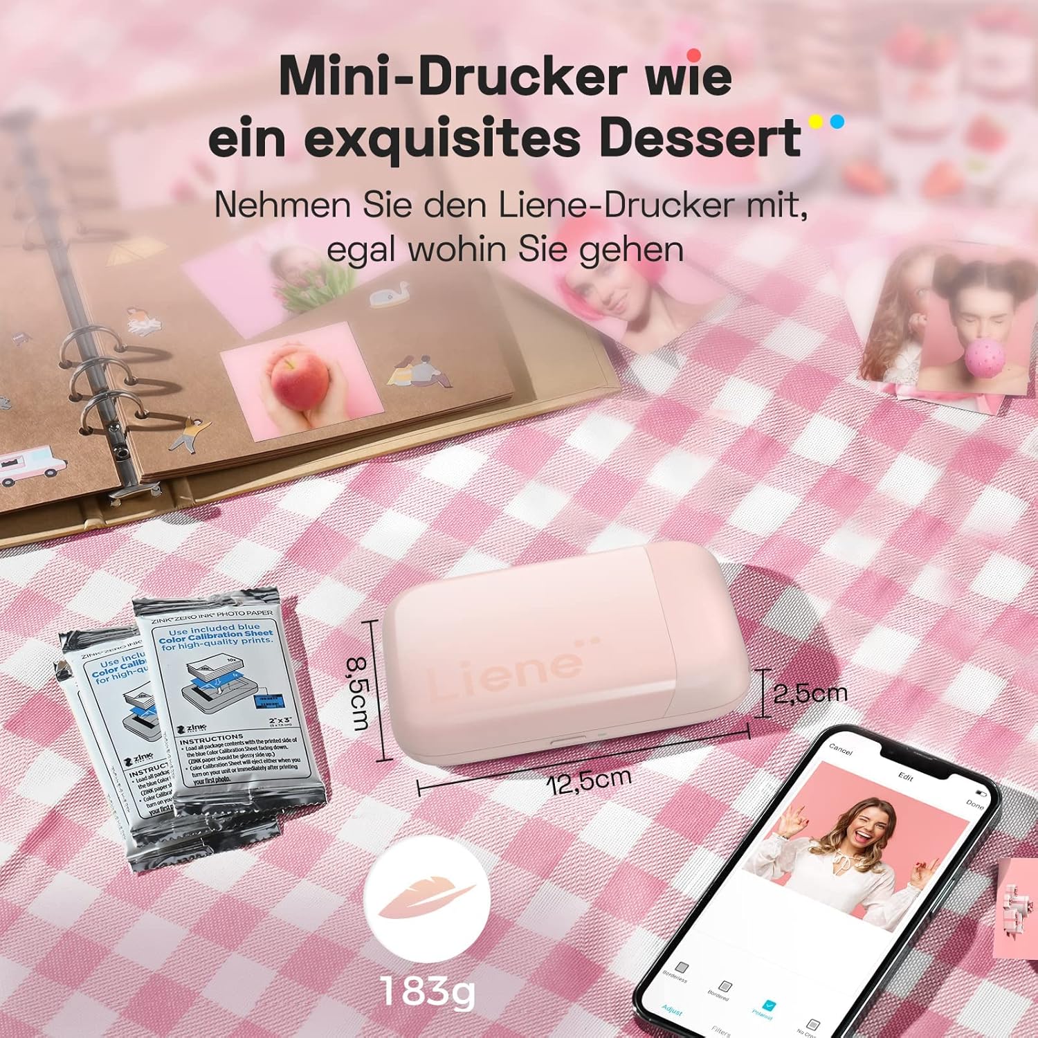 Liene Pearl K100 2x3'' Portable Photo Printer, Portable Phone Printer with 50 Zink Photo Paper Sticker, Bluetooth Printer for iOS & Android, Mini Instant Printer for iPhone