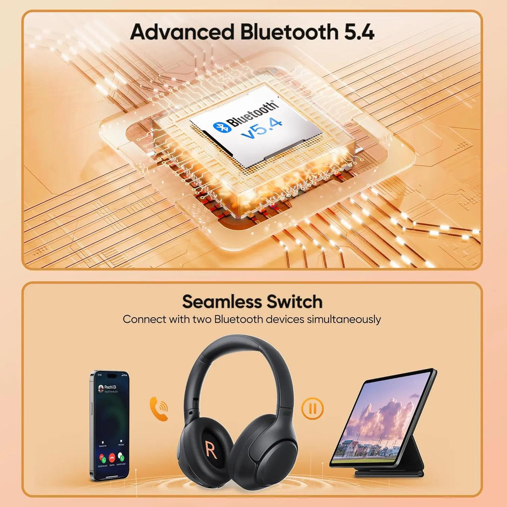 QCY H3 Wireless Bluetooth 5.4 Headphones with Hybrid Active Noise Cancellation, Hi-Res Audio, 60 Hours Playtime, Foldable Over Ear Headphones Compatible with iOS/Android