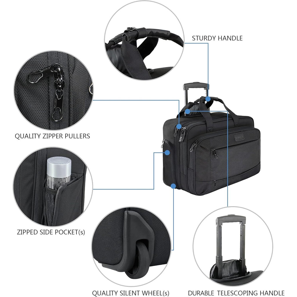 KROSER Rolling Laptop Bag for Men Women, Rolling Laptop Wheeled Briefcase for Business Fits Up to 17.3 Inch Laptop, Water-Repellent Wheeled Computer Bag Roller Case with RFID Pockets for Travel/School