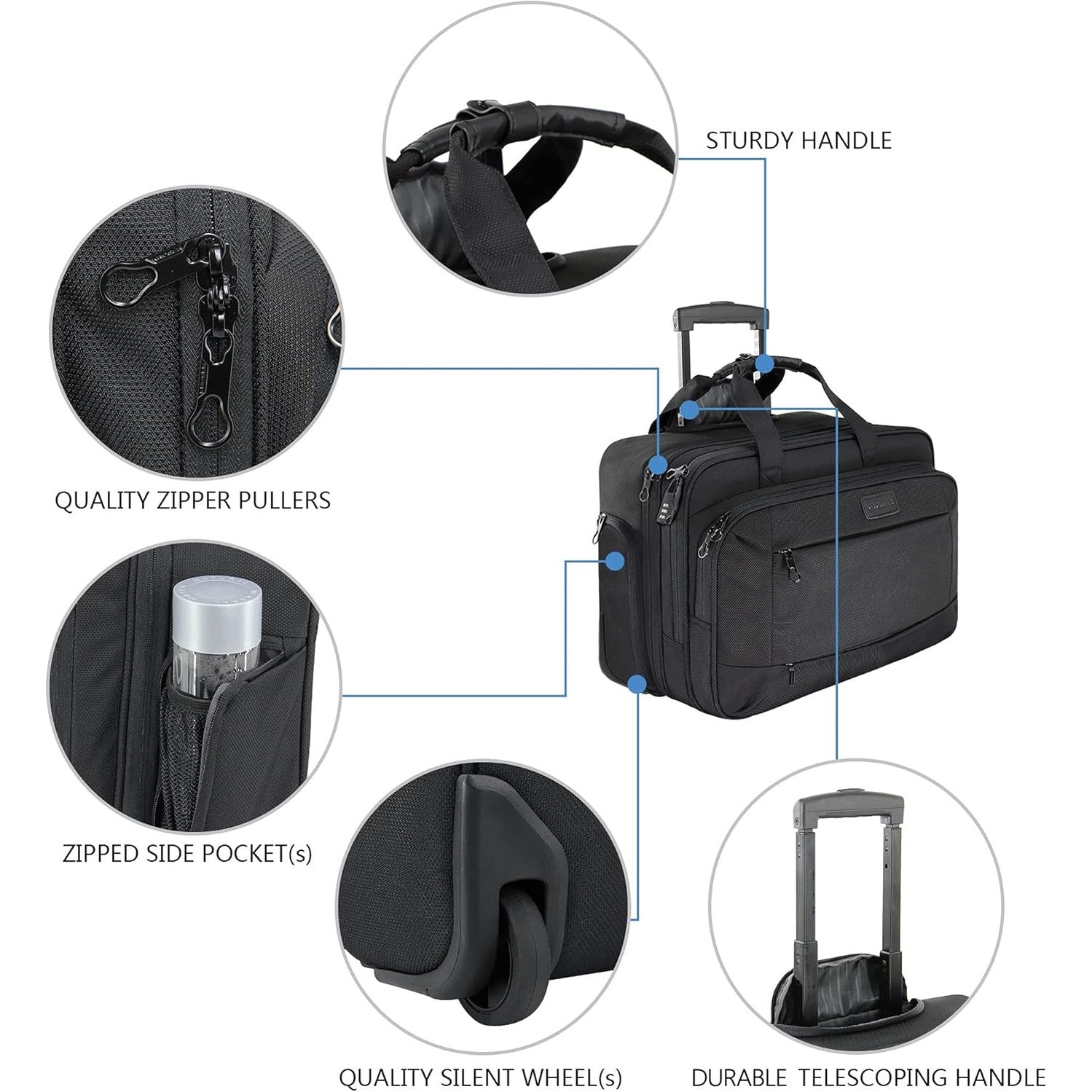 KROSER Rolling Laptop Bag for Men Women, Rolling Laptop Wheeled Briefcase for Business Fits Up to 17.3 Inch Laptop, Water-Repellent Wheeled Computer Bag Roller Case with RFID Pockets for Travel/School