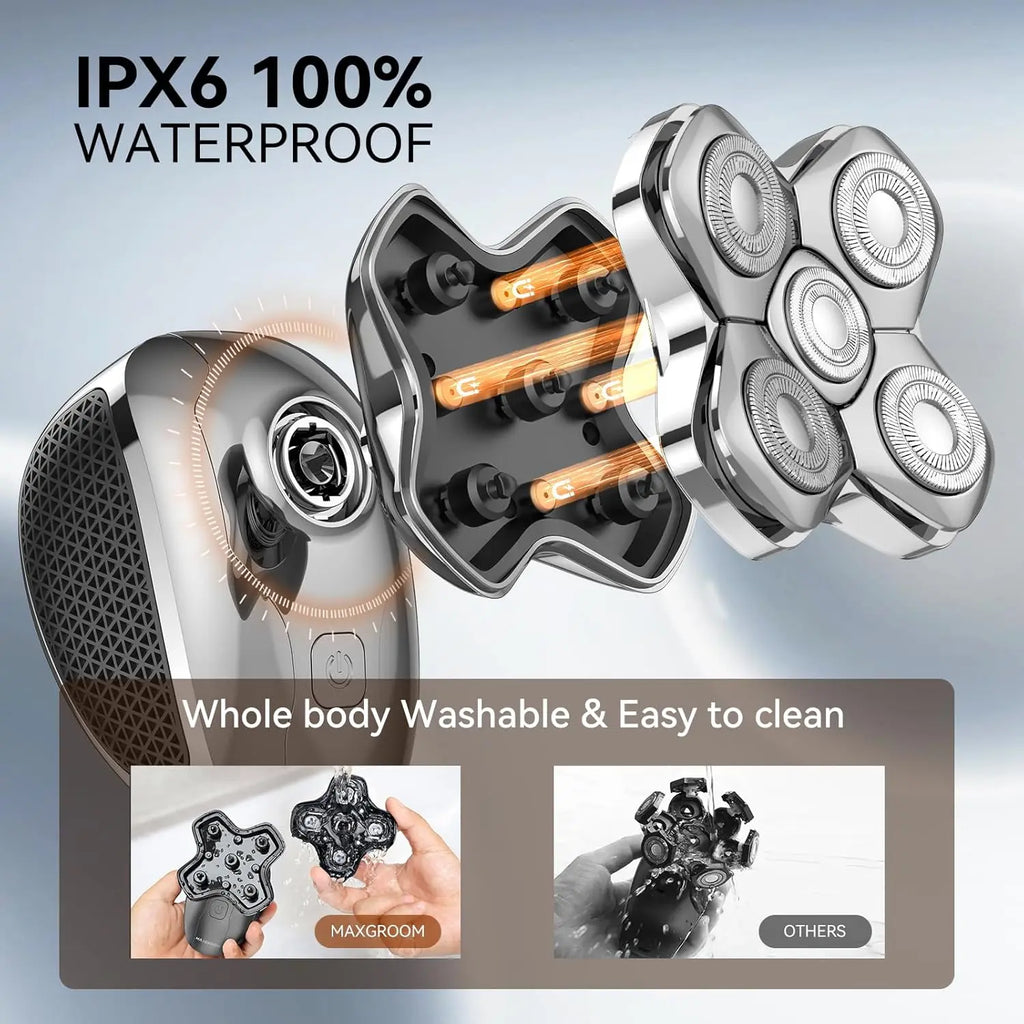 MAXGROOM 5D Floating Head Bald Head Shaver – Precision Grooming, Waterproof, LED Display, Travel Lock, High-Powered Motor. Unlock The Perfect Shave