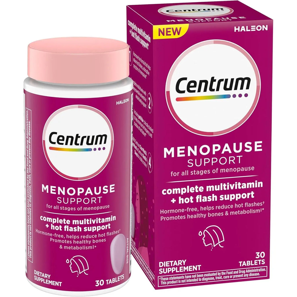 Centrum Complete Multivitamin Supplement + Hot Flash Support Menopause Support Tablets, with Clinically Studied geniVida, 30 Count
