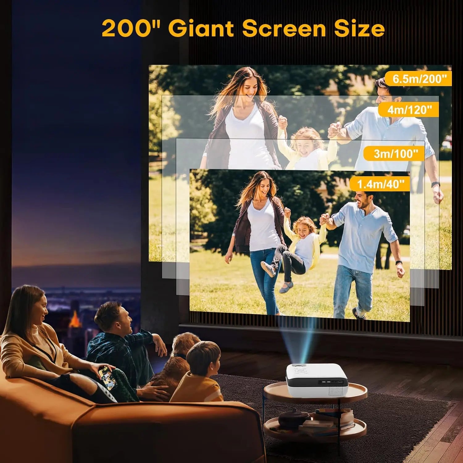 HOPVISION Projector, Full HD 1080P Projector, Bluetooth Projector 4K Supported, Portable Mini Projector Home Cinema, Home/Outdoor Projector Compatible with Smartphone/HDMI/USB/AV/Fire Stick/PS5