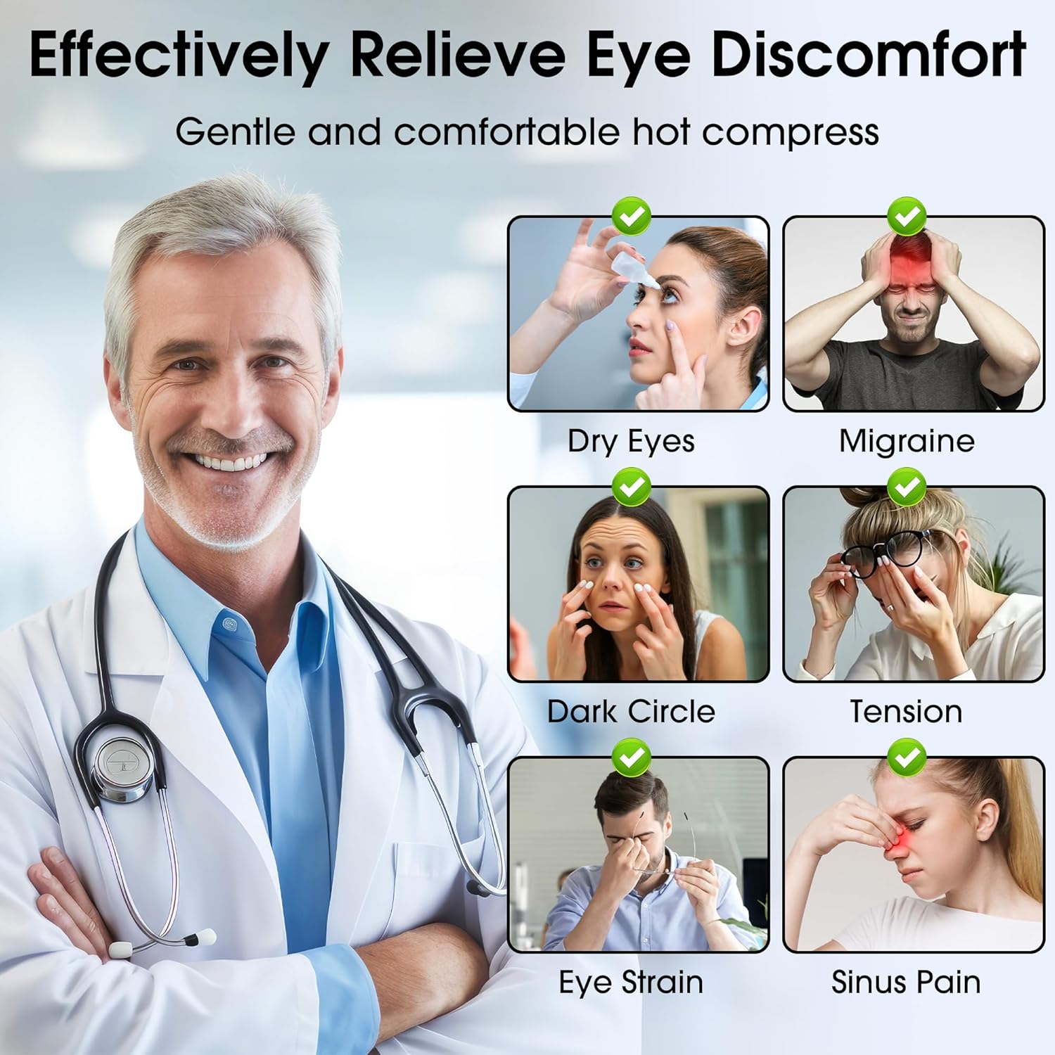 Heated Eye Mask, BOYUNSHI Cordless Eye Mask for Dry Eyes and Fatigue, 3 Heat Levels Rechargeable Warm Eye Compress with Adjustable Strap, Ideal Gifts for Women & Men, Sleep, Travel, Washable