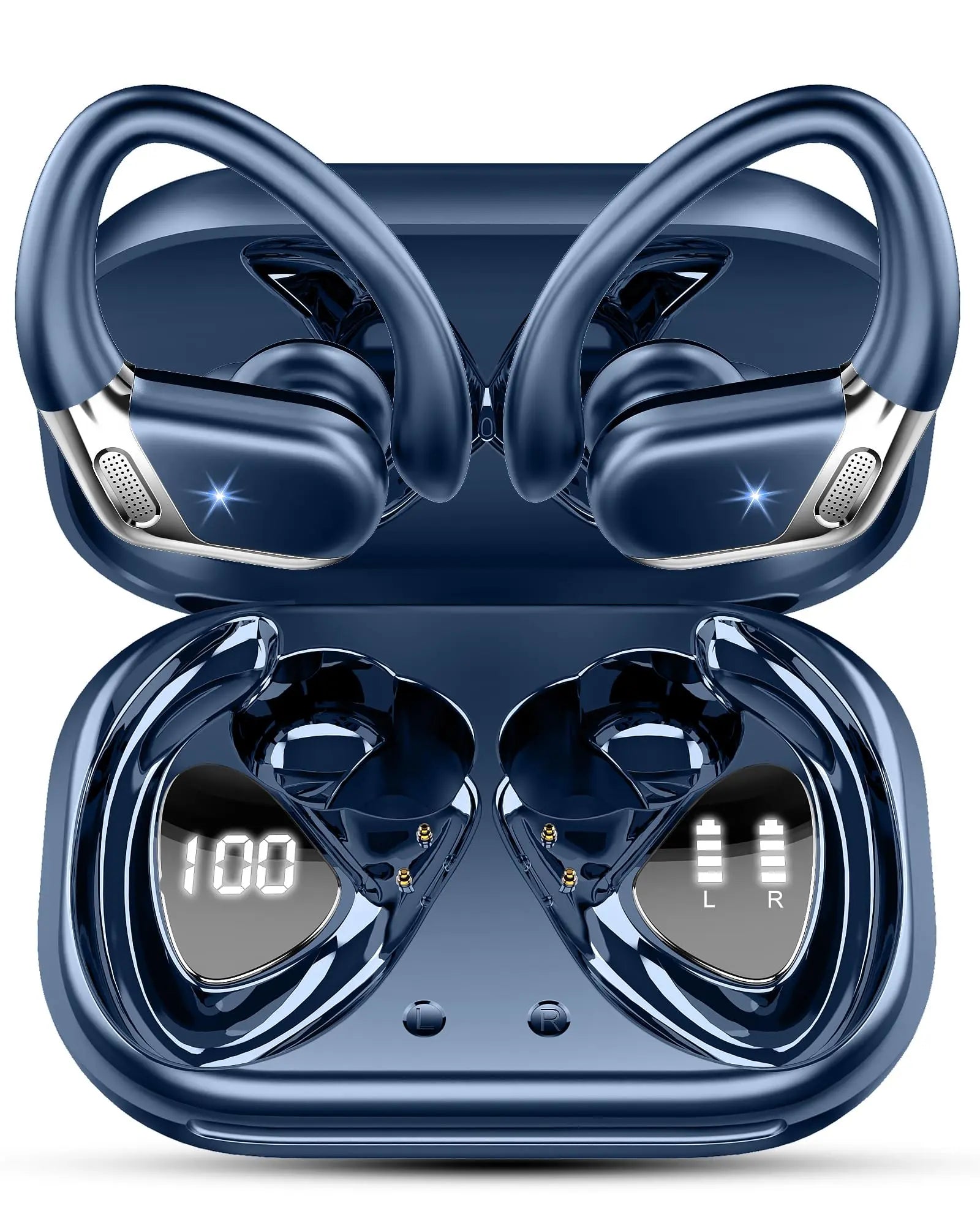 Wireless Earbuds, Bluetooth 5.3 Headphones with 4 ENC Noise Cancelling Mic, 75H Wireless Headphones In Ear Stereo Sound Deep Bass, 2024 Bluetooth Earphones IP7 Waterproof LED Display for Running, Blue