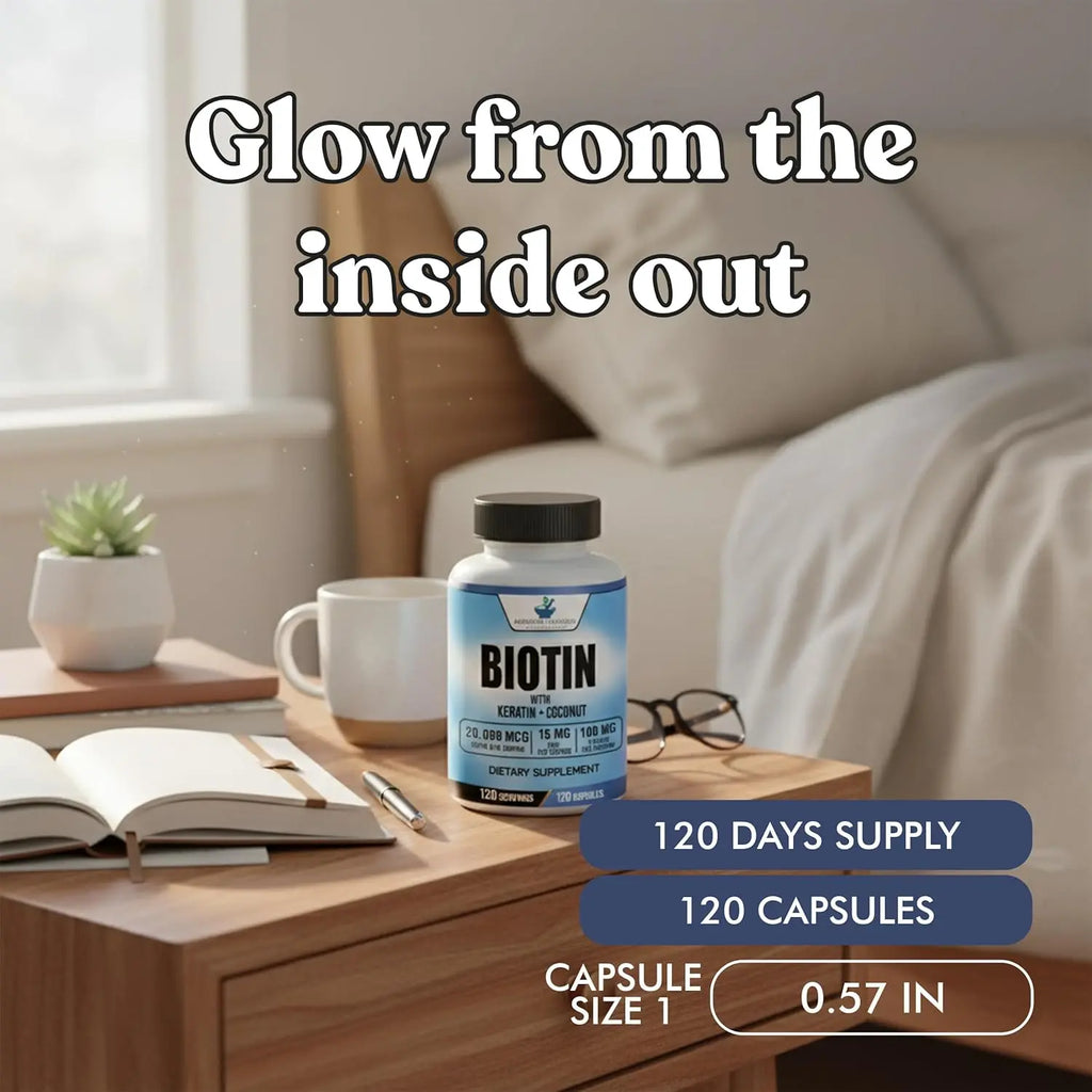American Standard Supplements Biotin 20,000mcg with Keratin, Coconut Powder and Zinc, Biotin Supplement for Women and Men,120 Veggie Capsules, 120 Day Supply