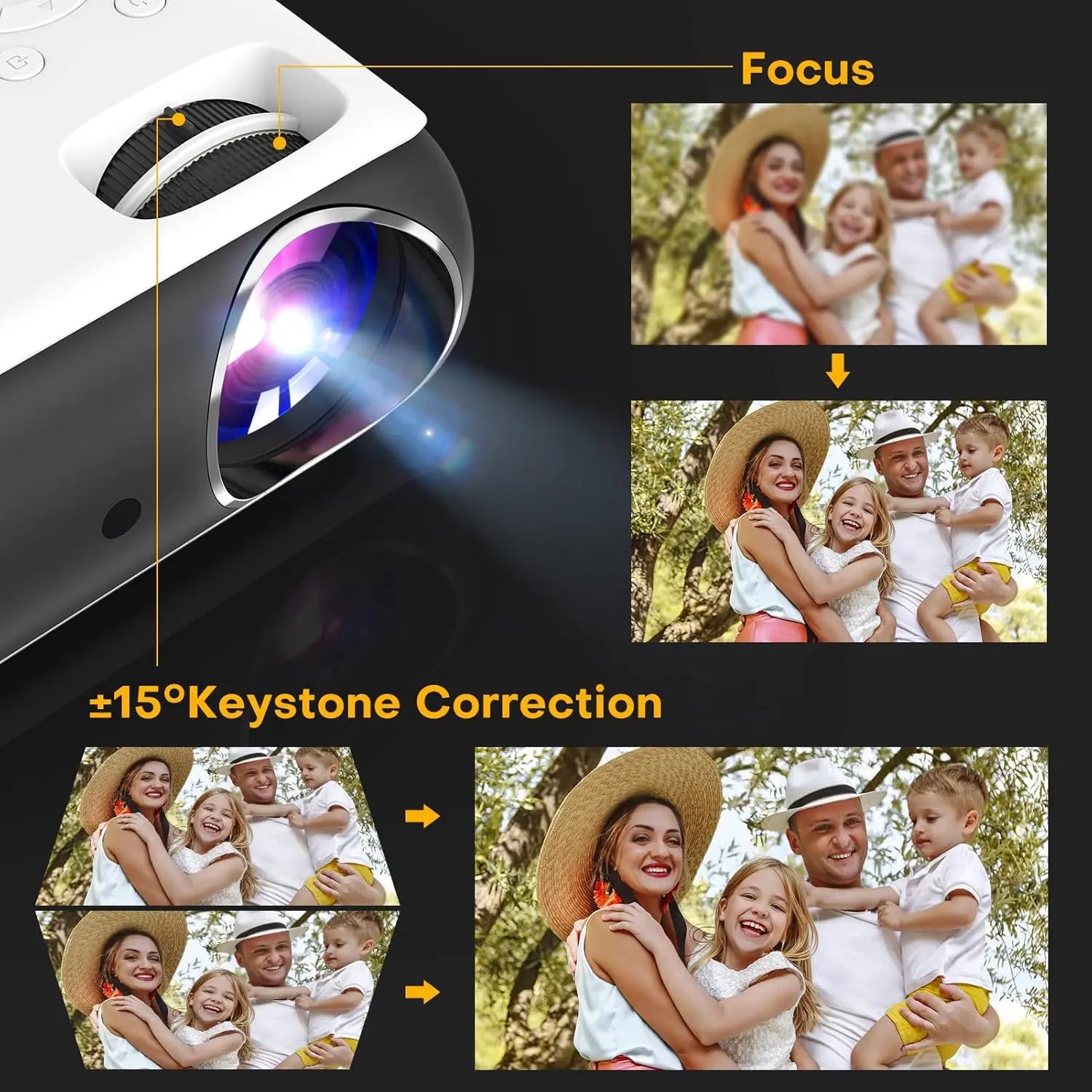 HOPVISION Projector, Full HD 1080P Projector, Bluetooth Projector 4K Supported, Portable Mini Projector Home Cinema, Home/Outdoor Projector Compatible with Smartphone/HDMI/USB/AV/Fire Stick/PS5