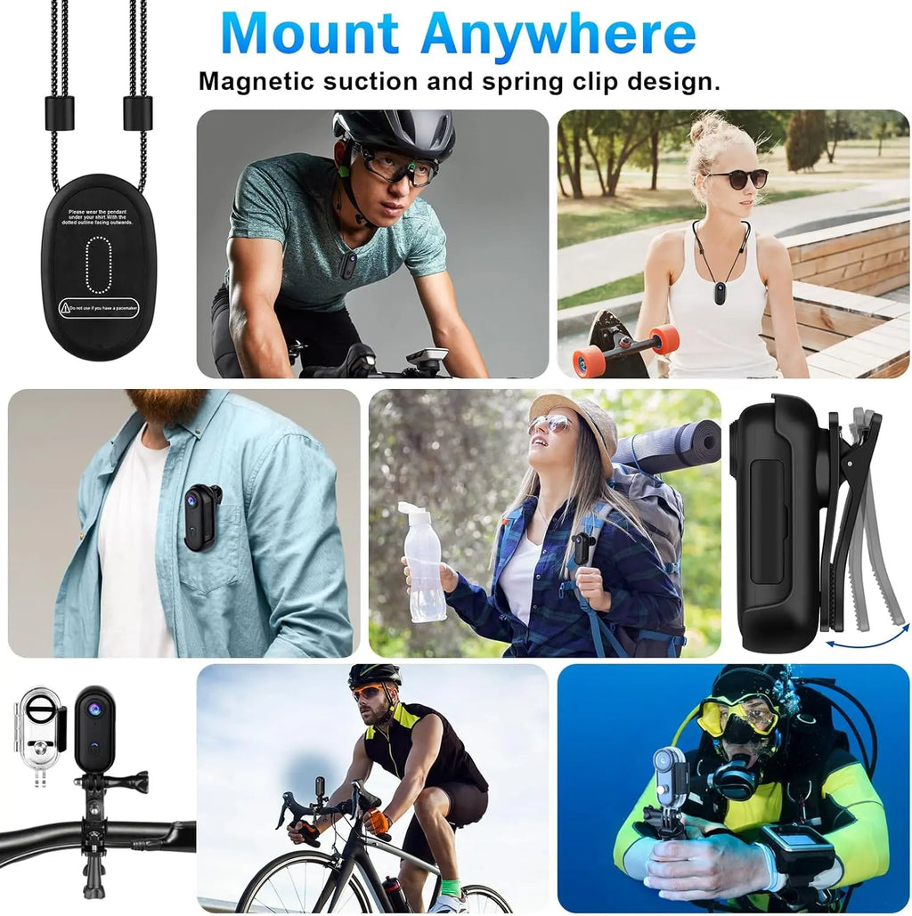i3 4K Thumb Action Camera, Tiny Size, Mount Anywhere, Small Body Camera with Spring Clip, Portable Vlogging Camera, Hands-Free POV Recording, Helmet Camera for Cycling, Motorcycle (64G-Card, Black)