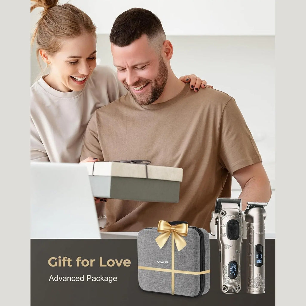 VGRPRO men's grooming set gift box with silver clippers and accessories