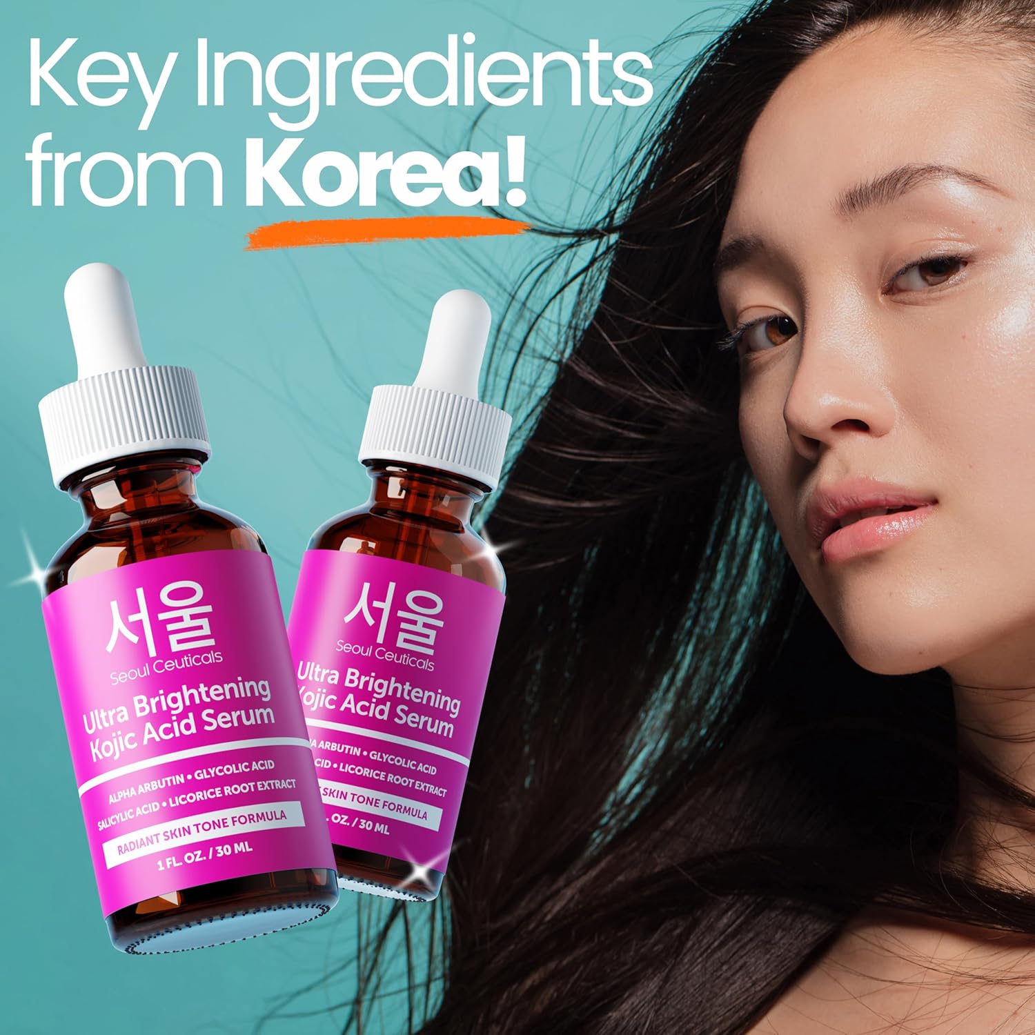 SeoulCeuticals Korean Skin Care Kojic Acid Serum Alpha Arbutin Serum – Dark Spot Remover Corrector Glycolic Acid Serum + Salicylic Acid K Beauty 1oz