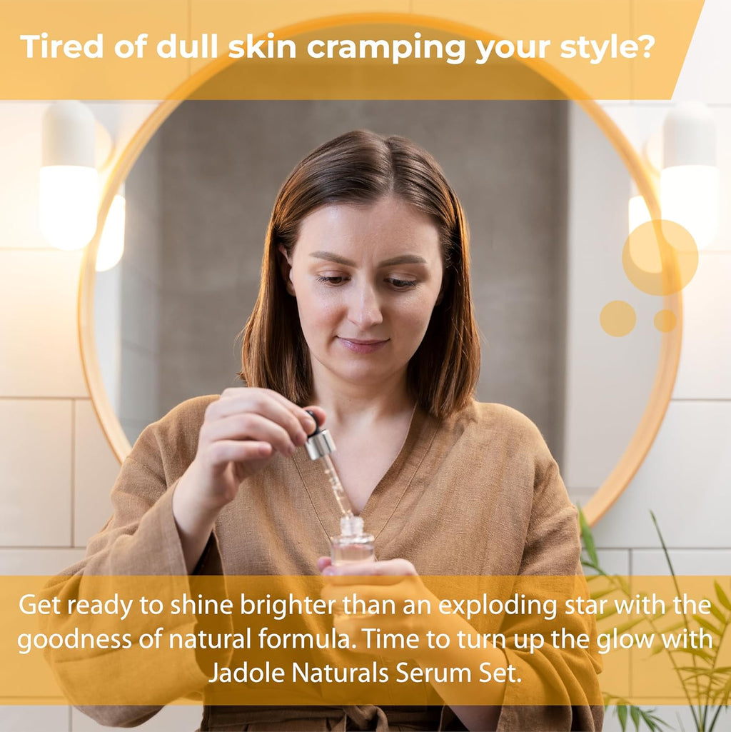 Jadole Naturals Quartet Anti- Aging Serum Set (Each 30ml) | Vitamin C, Retinol, Niacinamide & Hyaluronic Acid | Boosts Brightness, Fights Aging, Hydrates, Enhances Skin Clarity & Moisturizes Skin