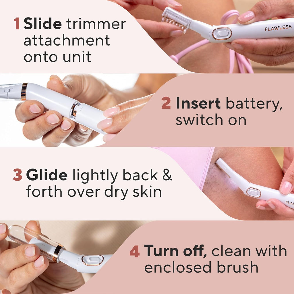Finishing Touch Flawless Bikini Shaver and Trimmer Hair Remover for Women, Dry Use Electric Razor, Personal Groomer for Intimate Ladies Shaving, No Bump, Smooth Shave