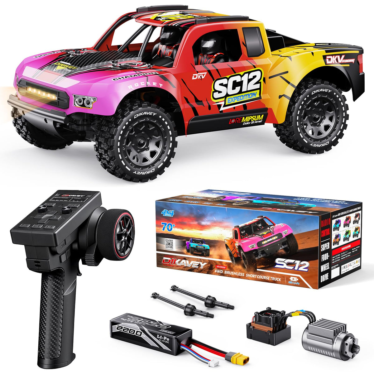 1/12 Brushless Remote Control Car RTR, Rc Drift Short-Course Truck