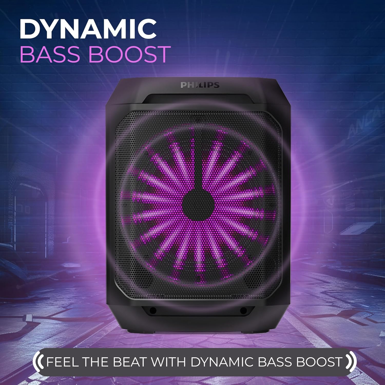 Philips Bluetooth Party Speaker, Dynamic Bass Boost, Bluetooth and Aux-in, Karaoke Microphone Input, Wireless Pairing for Stereo Sound, Up to 7 Hours Battery, Built-in Carry Handle, USB-C TAX2208