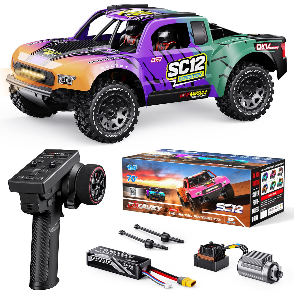 1/12 Brushless Remote Control Car RTR, Rc Drift Short-Course Truck