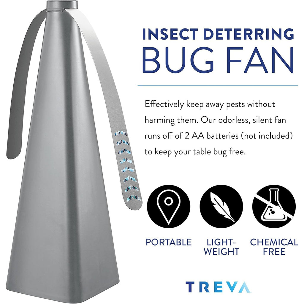 Treva Chemical Free Bug Fan Fly Repellent/Deterrent with Holographic Blades to Clear Bugs, Mosquitoes, and Flies, Battery Powered Fly Fan