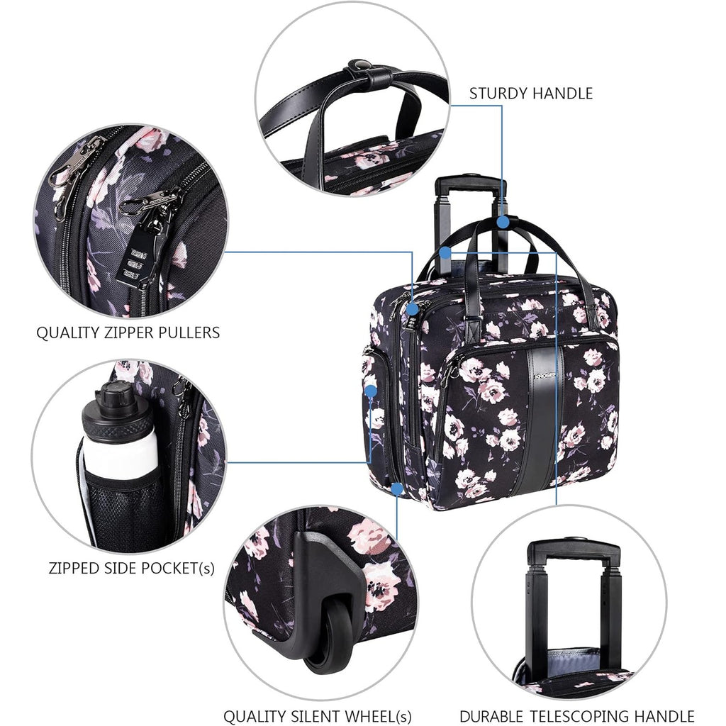 KROSER Rolling Laptop Briefcase Premium Rolling Laptop Bag Fits Up to 15.6 Inch Laptop Water-Repellent Overnight Rolling Computer Bag with RFID Pockets for Travel/Business/School/Women