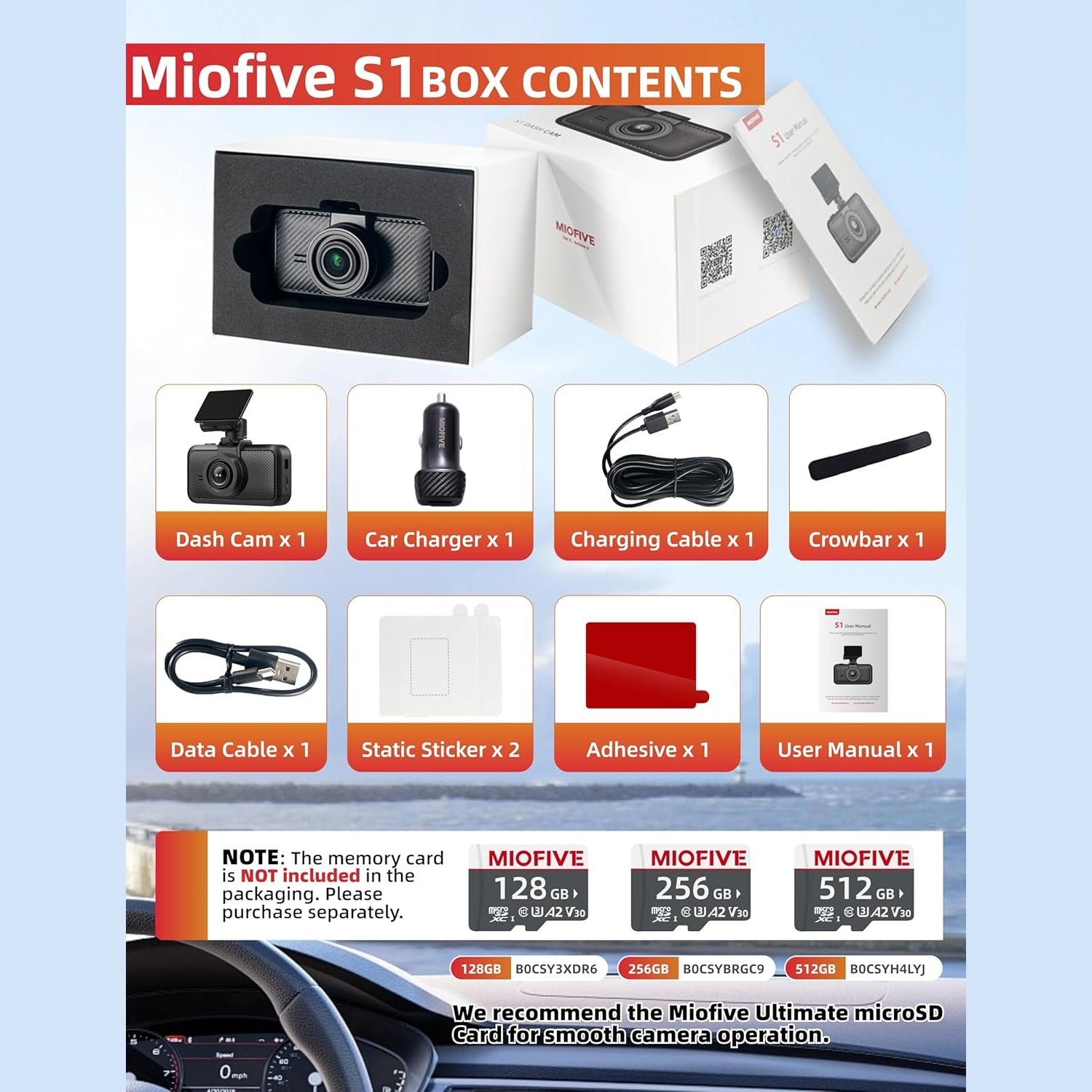Miofive S1 Dash Cam, Built-in 5G Wi-Fi GPS Car Dashboard Camera Recorder, 2160P UHD 30fps Dashcam with APP, 3.0" IPS Screen, 140° Wide-Angle, WDR, Night Vision, 24H Parking Mode, Supports 512GB Max.