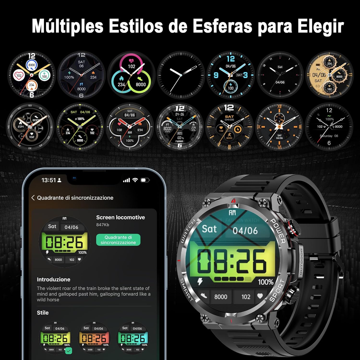 IOWODO Smartwatch Men Women 1.85 Inch Smart Fitness Watch with 100 Sports Modes, Bluetooth Calls, Heart Rate Monitor/Sleep/SpO2, Smartwatch Watch for Android iOS(Black)