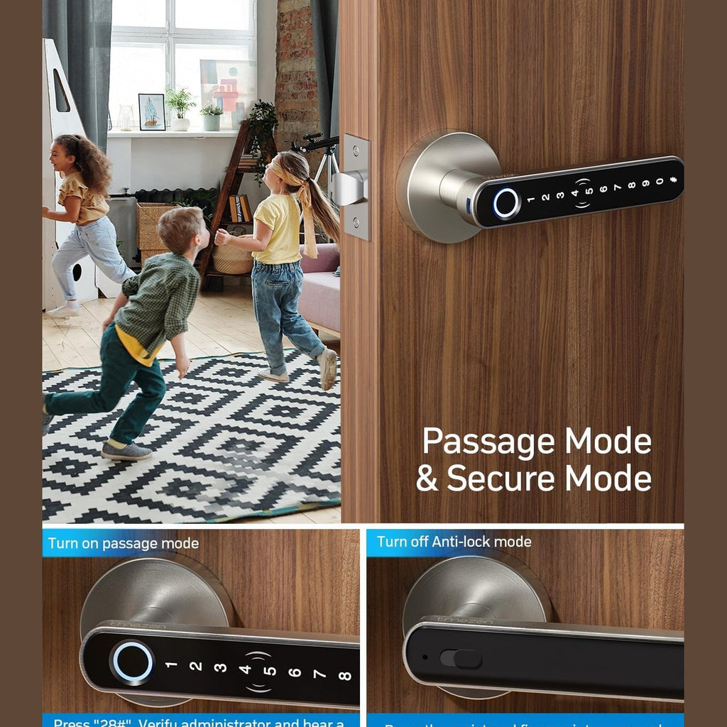 Smart Fingerprint Door Lock Knob - TMZON Keyless Entry Door Lock with Handle 5 in 1 with APP/IC Cards/Codes/Keys/Fingerprints Biometric Electronic Keyless Entry Lock for Bedroom Home Hotel Office