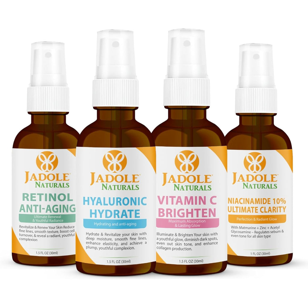 Jadole Naturals Quartet Anti- Aging Serum Set (Each 30ml) | Vitamin C, Retinol, Niacinamide & Hyaluronic Acid | Boosts Brightness, Fights Aging, Hydrates, Enhances Skin Clarity & Moisturizes Skin