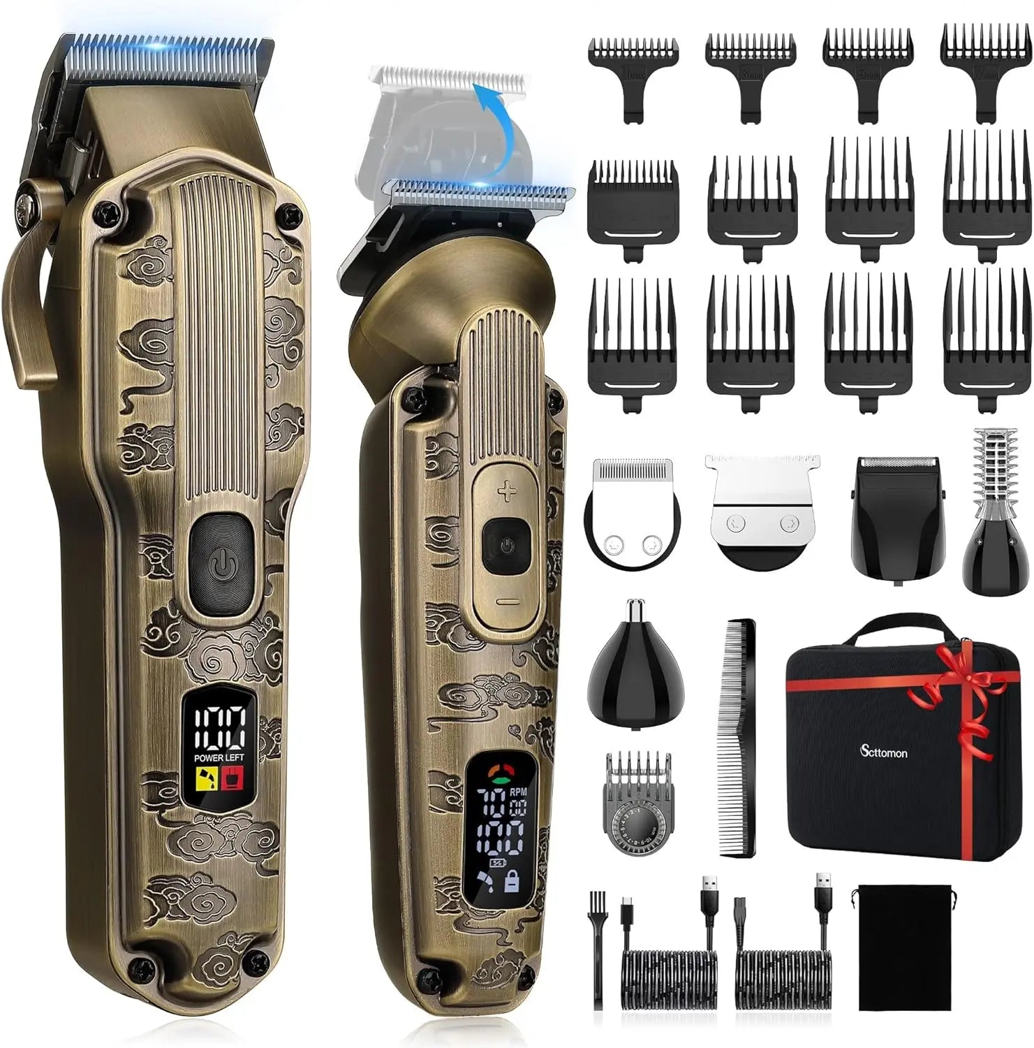 Scttomon professional barber clippers set with digital display and complete grooming accessories