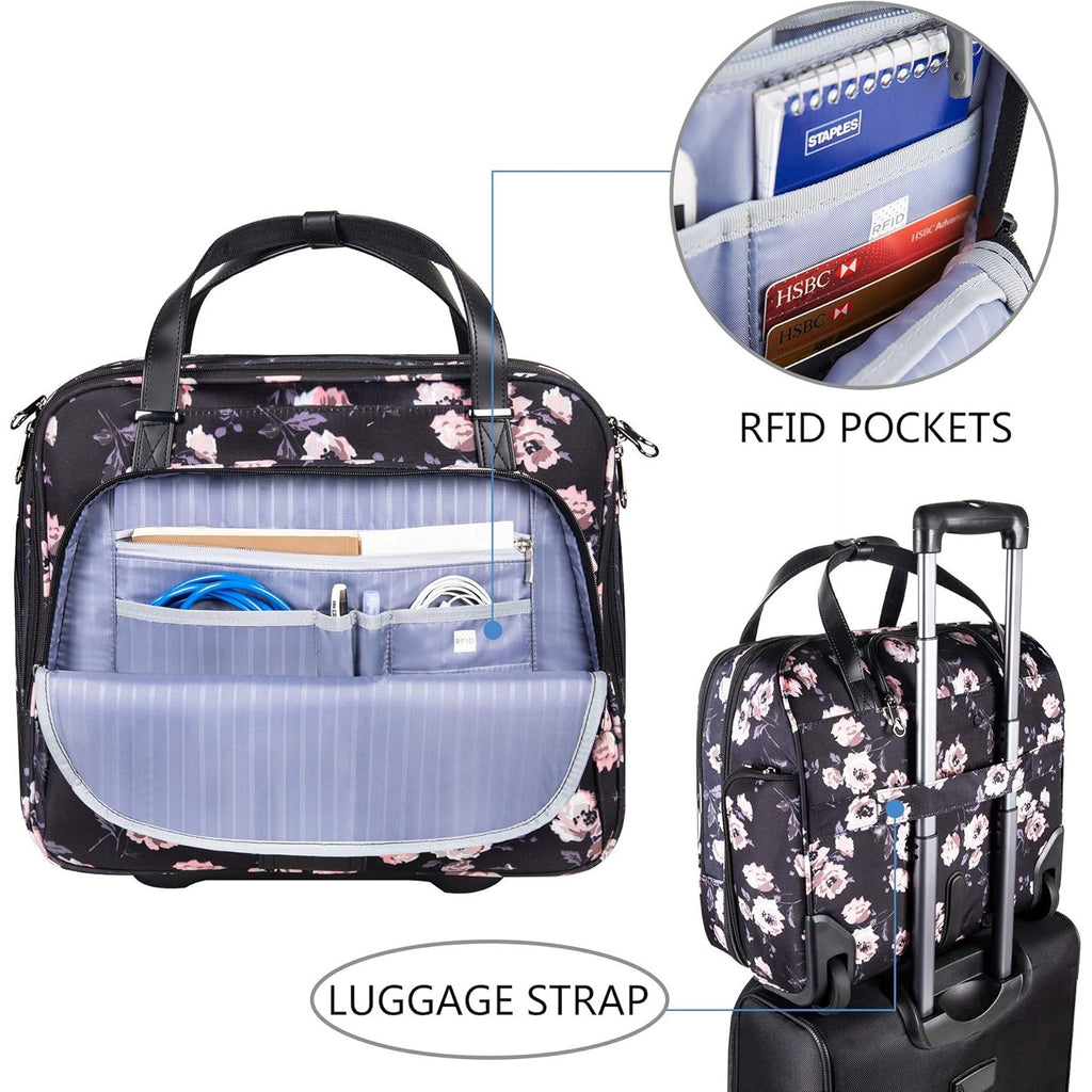 KROSER Rolling Laptop Briefcase Premium Rolling Laptop Bag Fits Up to 15.6 Inch Laptop Water-Repellent Overnight Rolling Computer Bag with RFID Pockets for Travel/Business/School/Women