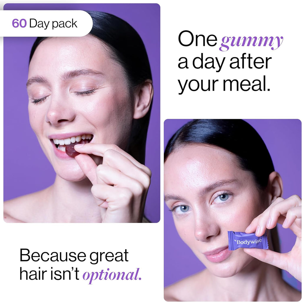 Be Bodywise Biotin Hair Gummies I Sugar Free I 60 Day Pack I Healthy Hair,Skin,Nails I '6-in-1' Biotin, Zinc, Folic Acid, Vitamin C, Keratin & Multivitamin I Gut FriendlyI Strawberry FlavorI100% Vegan