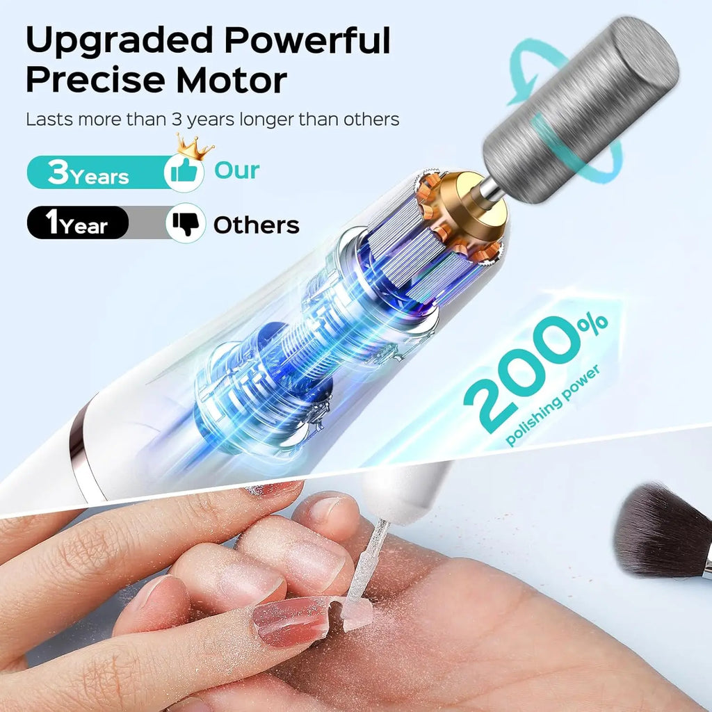 Cordless Nail Drill Electric File: COSLUS with Nail Lamp 2 in 1 Portable Nail Drill Machine Kit, Professional for Acrylic Gel Dip Powder Nails, Rechargeable Manicure Pedicure Tools Polish Set White