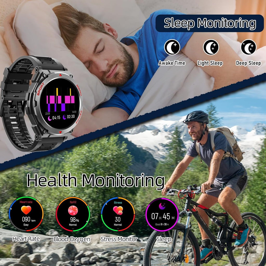 Military Smart Watch for Men (Answer/Make Call), 1.52" HD Smartwatch for Android Phones/iPhone, 100+ Sport Mode Fitness Tracker with Heart Rate, SpO2, Stress and Sleep Monitor, IP68 Waterproof