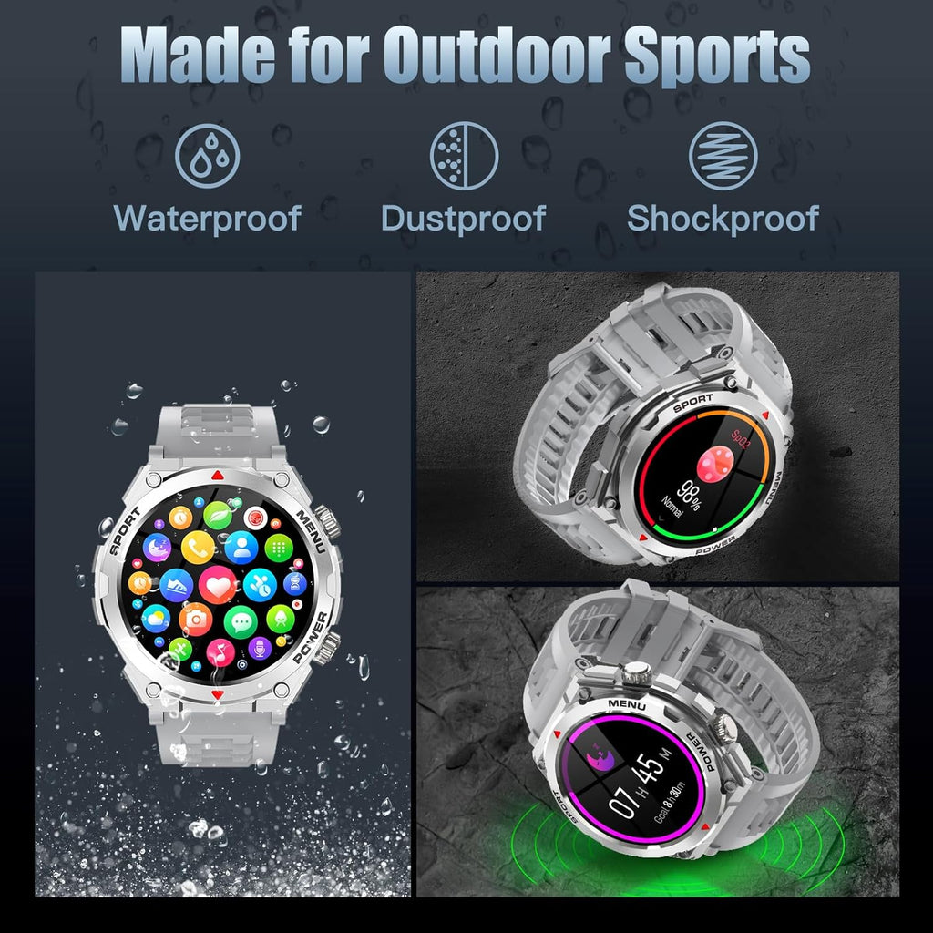 Military Smart Watch, 1.52-Inch Touch Screen Tactical Smartwatch with Text and Call, Heart Rate, Blood Oxygen, and Activity Trackers - Compatible with iPhone and Android, for Men and Women(Grey)