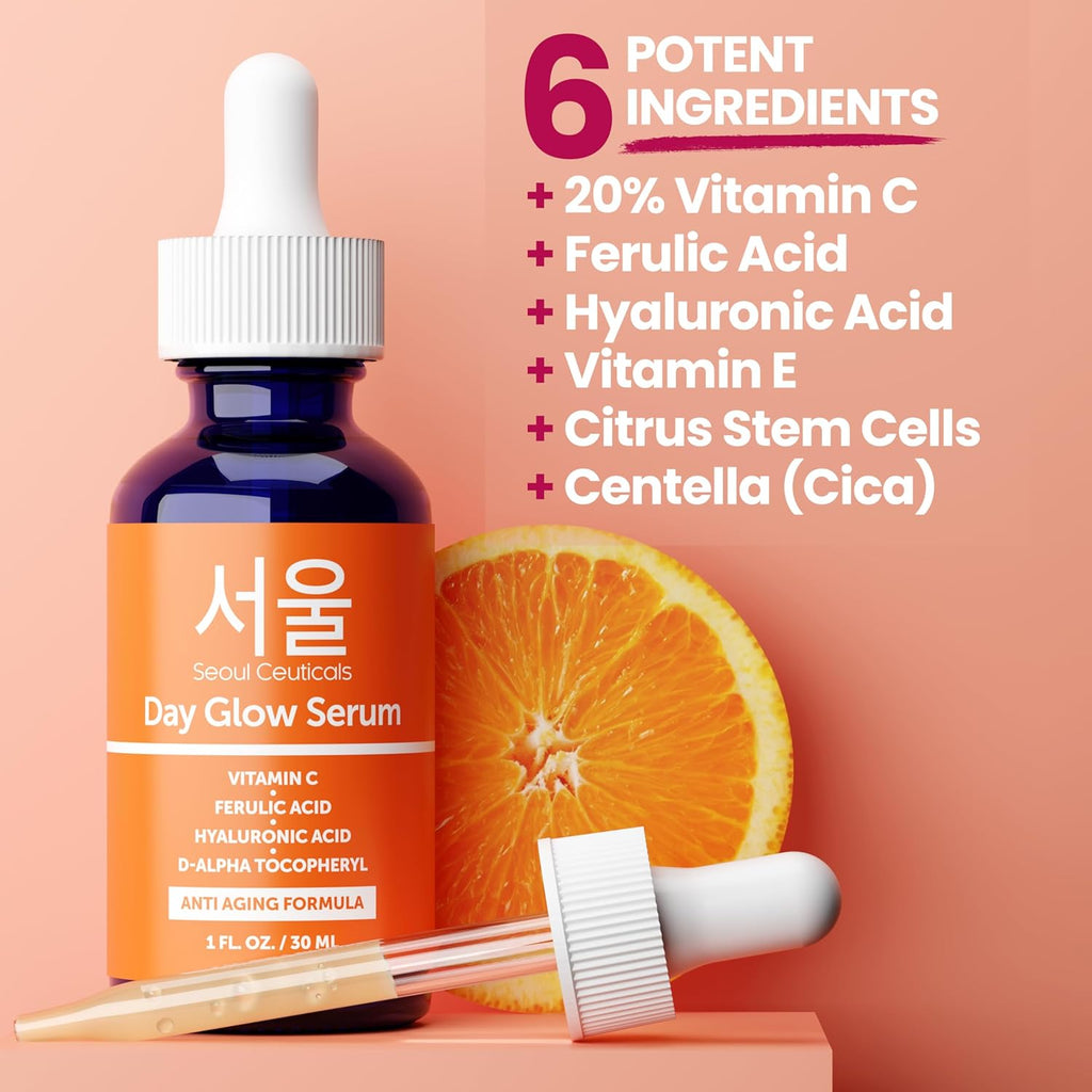 Korean Skin Care K Beauty - 20% Vitamin C Hyaluronic Acid Serum + CE Ferulic Acid Provides Potent Anti Aging, Anti Wrinkle Korean Beauty 1oz