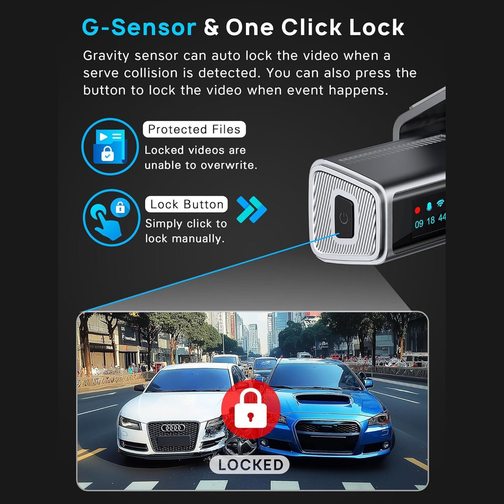 Navycrest 5G WiFi Dash Cam Front and Rear with 64GB Card, Dash Camera for Cars 2.5K/1440p Front and 1080P Rear, Dashcams for Cars Loop Recording, Gravity Sensor, 24Hours Parking Mode, Silver